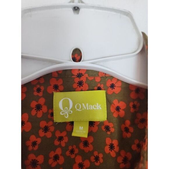 Q Mack Women Green w/Red Orange Floral Print Cotton Button Up Shirt size Medium - Picture 7 of 8